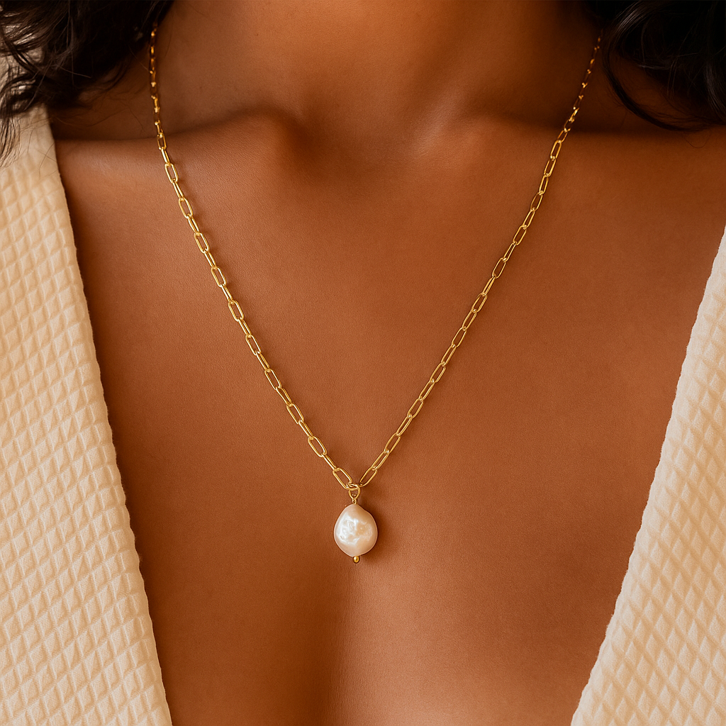 KOS Gouden Paperclip Ketting met Parel